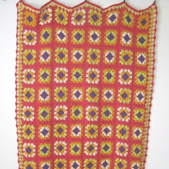 Afgan Crochet Bedspread Blanket Colorful 50"x38" - Picture 1 of 3